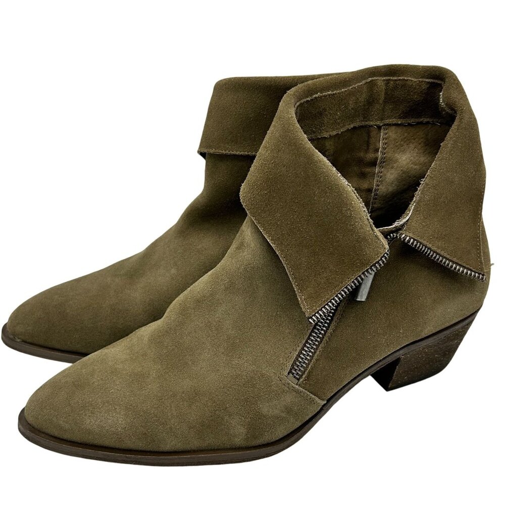 Sole Society Womens Green/Gray Nickelle Suede Ankle Booties With Foldover Collar